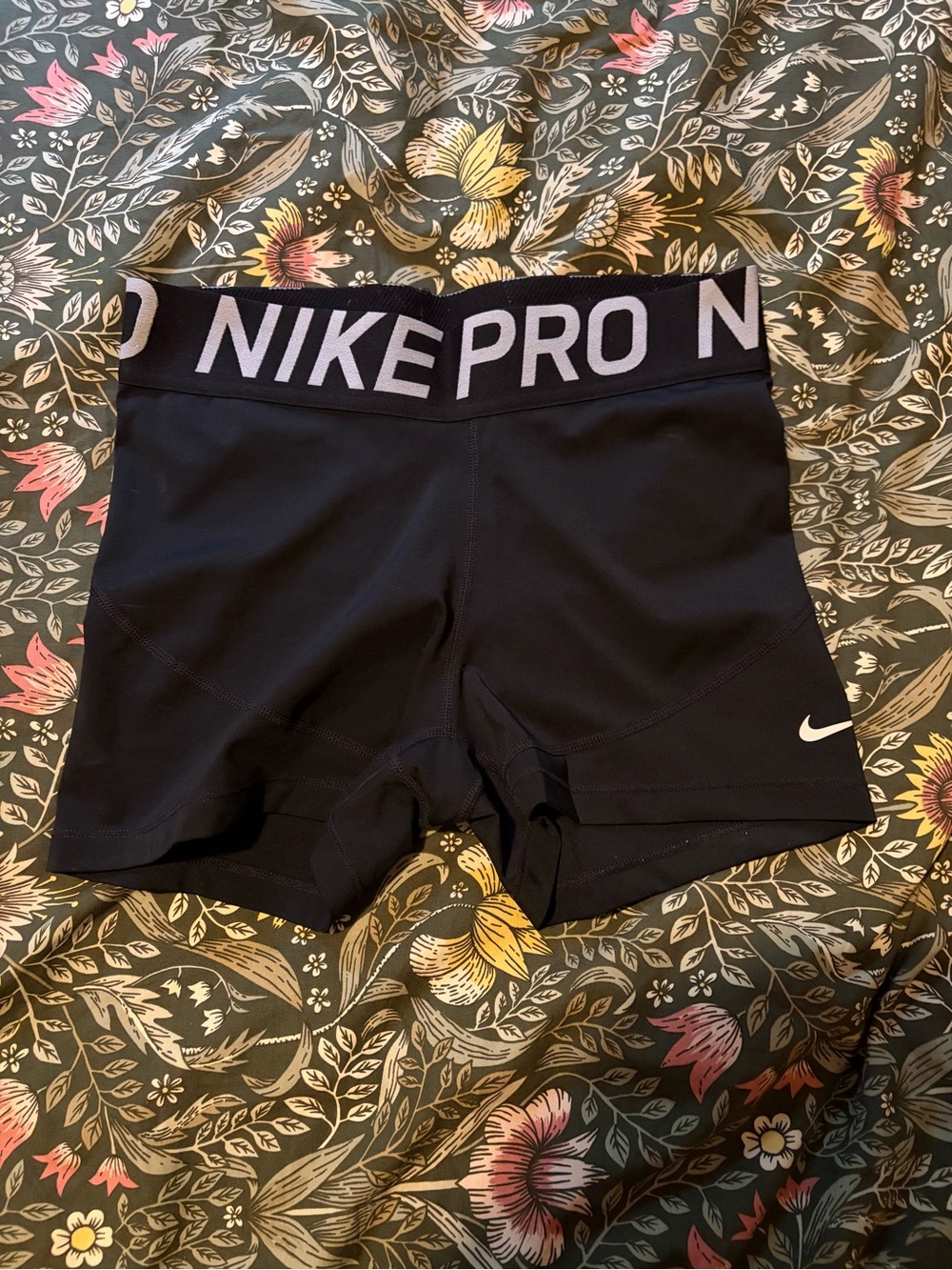 Nike Pro Black Athletic Compression Shorts with White Swoosh